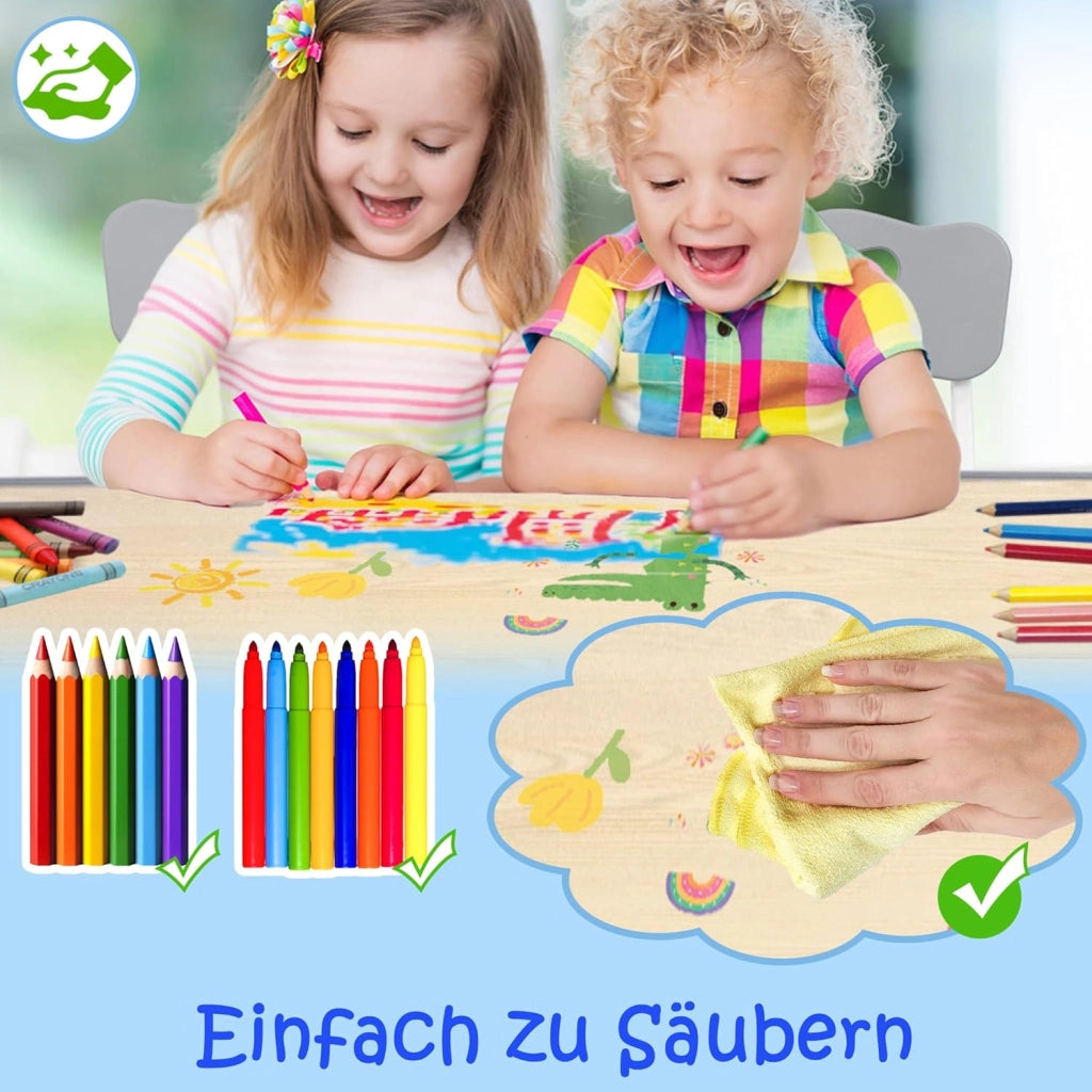 Tavolo per bambini con 2 sedie per bambini, regolabile in altezza, 3 pezzi, in plastica, per cameretta dei bambini, 60 x 60 cm