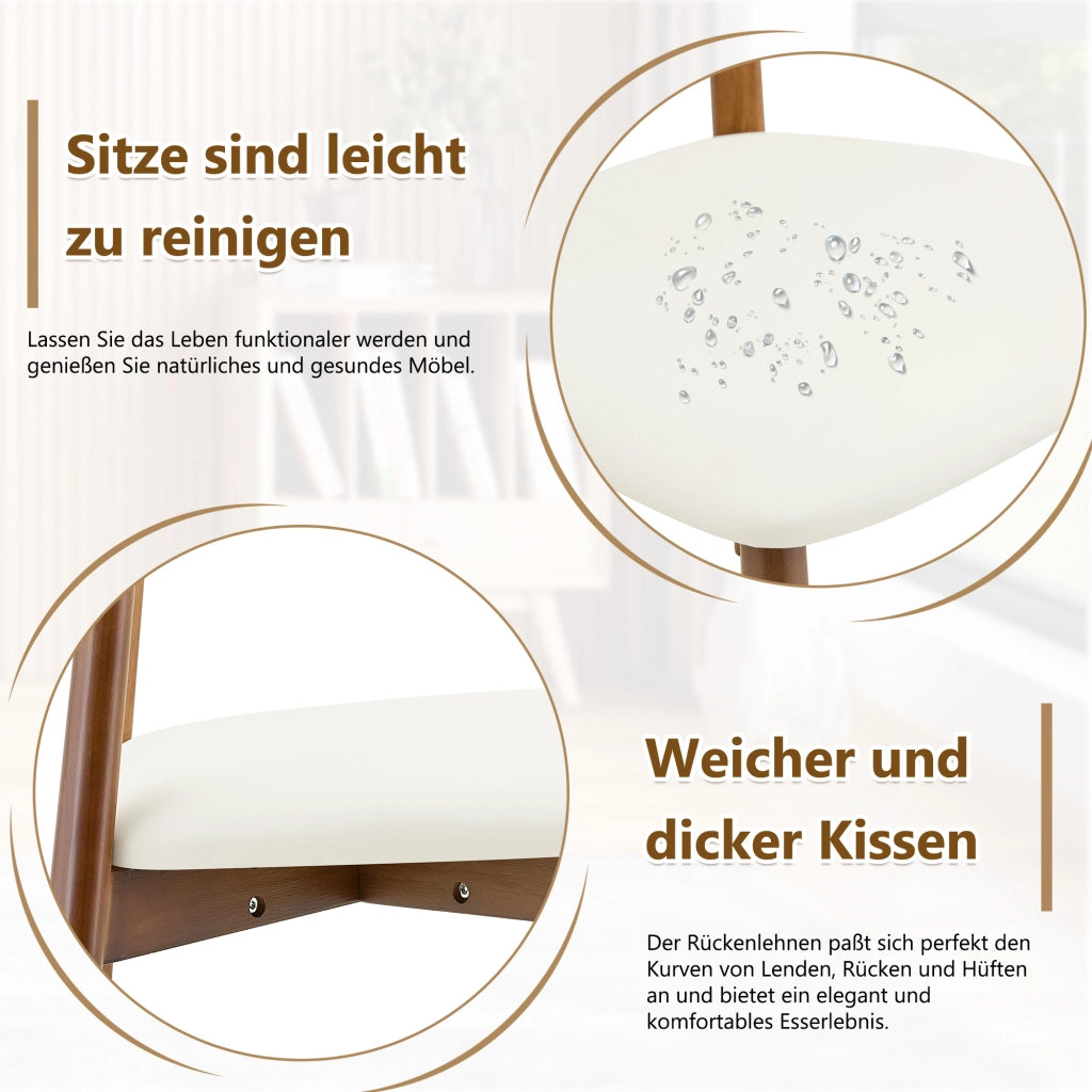 Sedia da Pranzo Set da 2 con Schienale Ergonomico Imbottito, Design Scandinavo, in Legno di Hevea Bianco