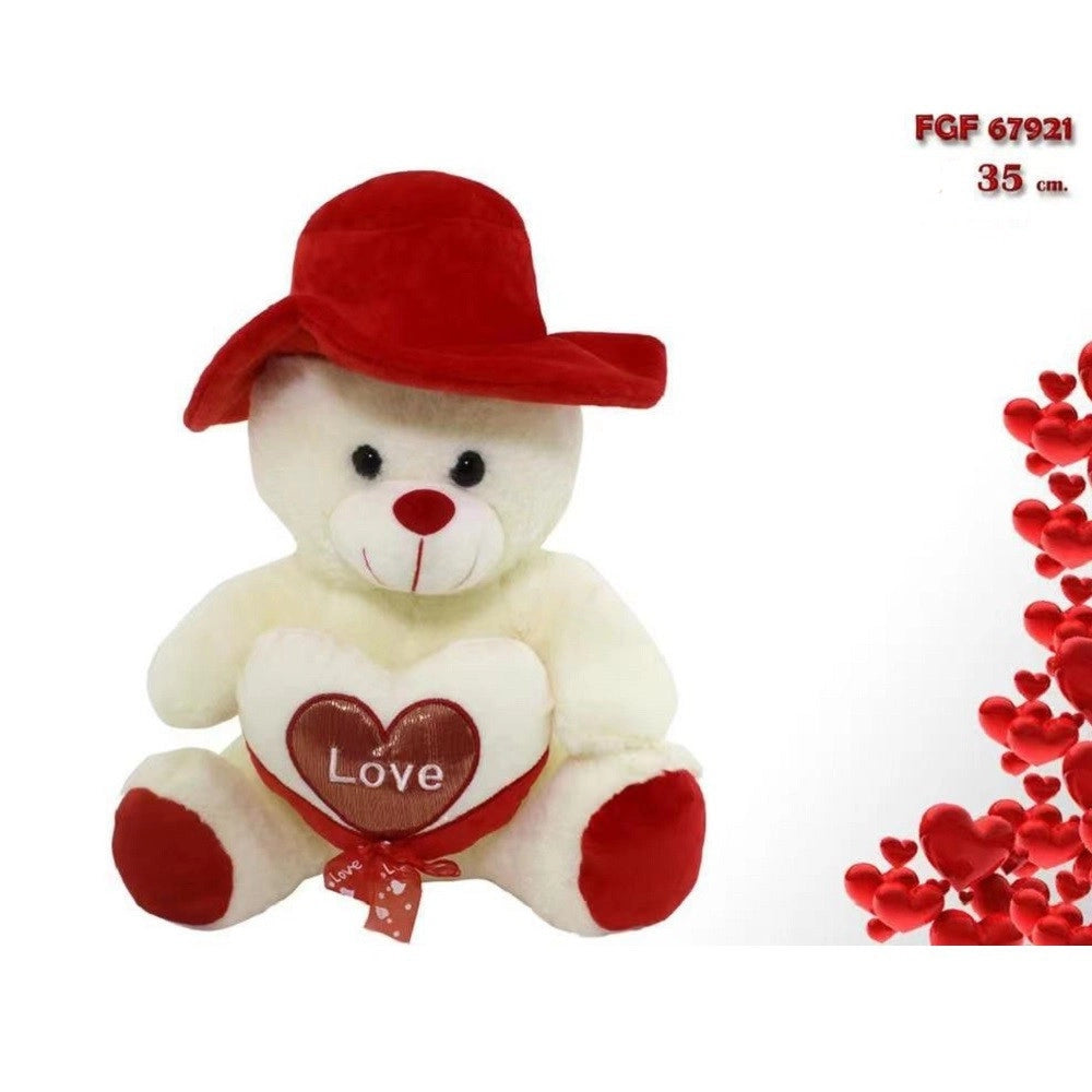 Trade Shop - Orso In Peluche Con Cuore Love Cappello Pupazzo Regalo San Valentino 35 Cm 67921 -