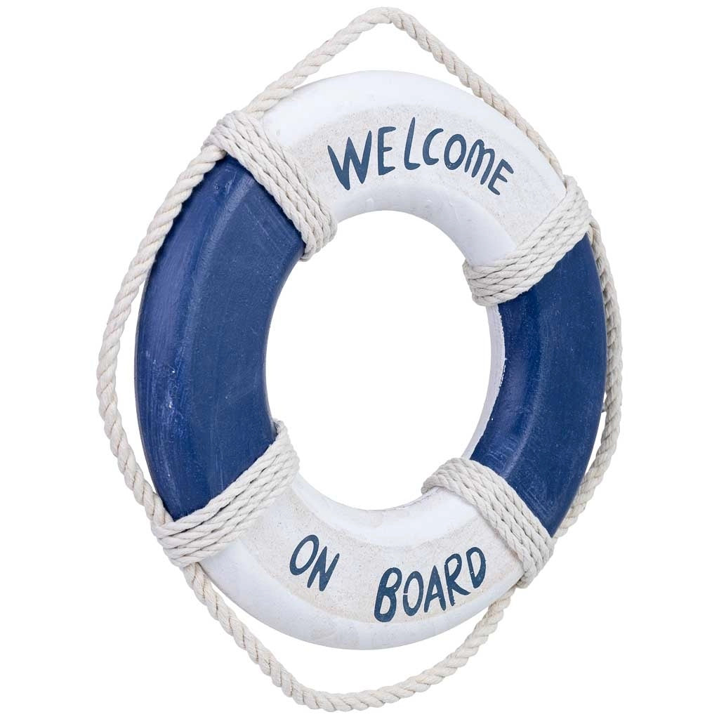 Figura decorativa da appendere a forma di salvagente in legno blu, 29x3x29 cm