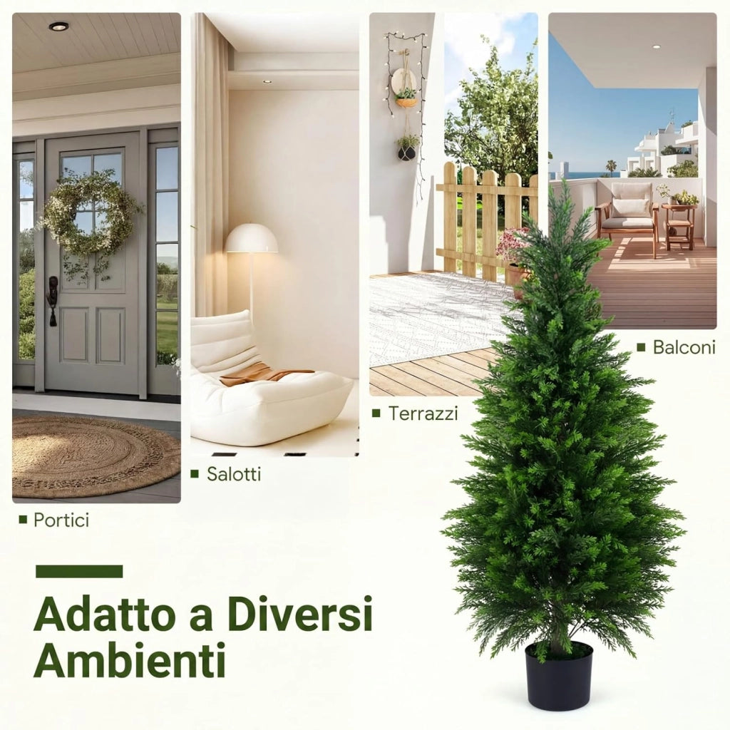 Set di 2 Alberi Artificiali di Cedro, Albero Artificiale in Vaso con Cemento e Fondo Rinforzato, Resistenti al Sole, Pianta Topiaria Finta da Interno e Esterno, per Casa e Ufficio (120 cm)