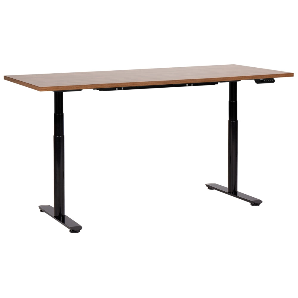 Scrivania regolabile elettricamente legno scuro e nero 180 x 80 cm Struttura in acciaio verniciato a polvere