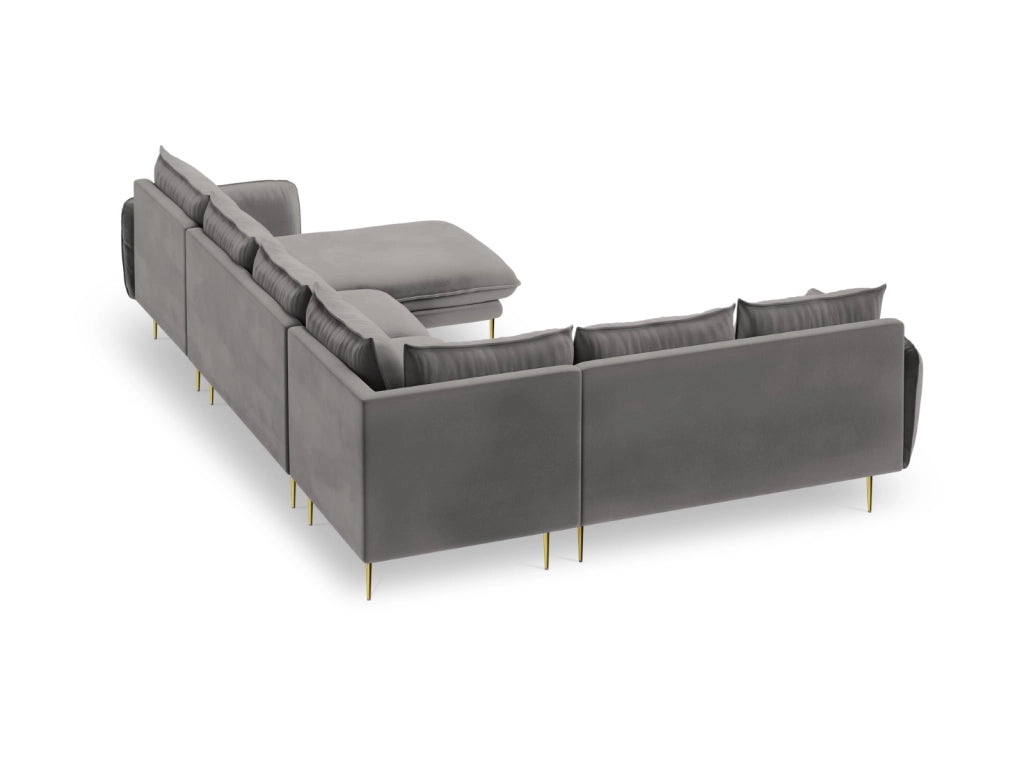 Cosmopolitan Design - Divano panoramico sinistro "Vienna" 7 posti in velluto grigio chiaro 