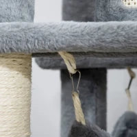 Albero Tiragraffi per Gatti con Pali in Sisal, Casetta, Lettino e Amache, 48x48x140cm, Grigio