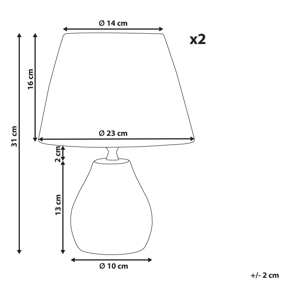 Set di 2 lampade da tavolo in ceramica con paralumi a cono in carta, effetto anticato grigio camera da letto soggiorno