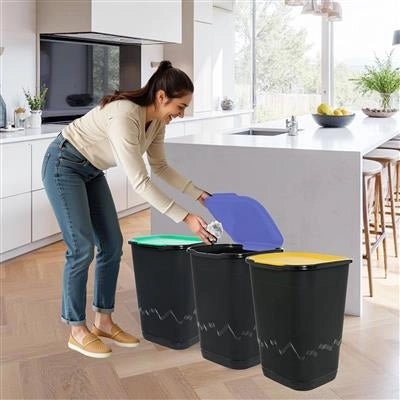 SET 3PZ PATTUMIERA 50 LT RECICLO CARTA, PLASTICA, VETRO PER RACCOLTA DEI RIFIUTI  36 X 40 X 54H CM