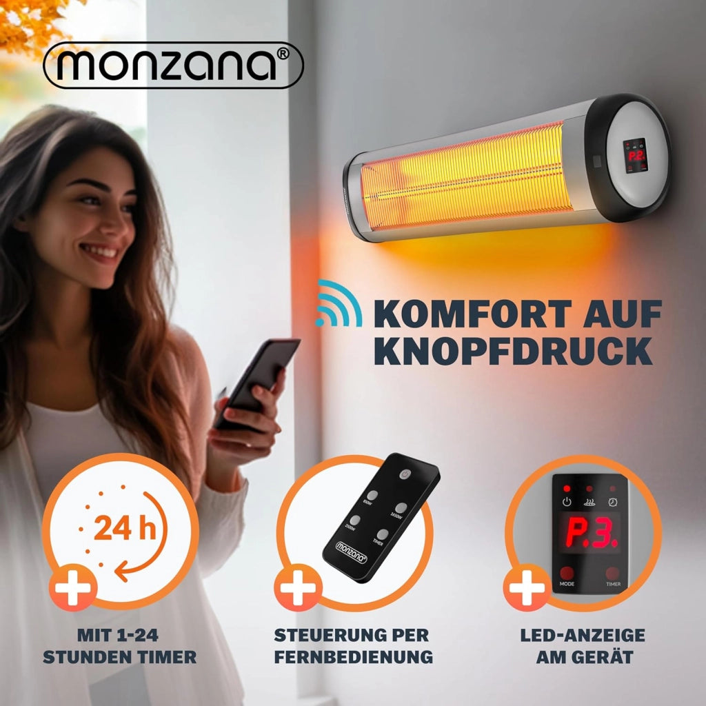 ® Stufa Elettrica a Infrarossi MZH2500 2500W Treppiede 110-175cm Telecomando Timer 24h Riscaldamento Esterno
