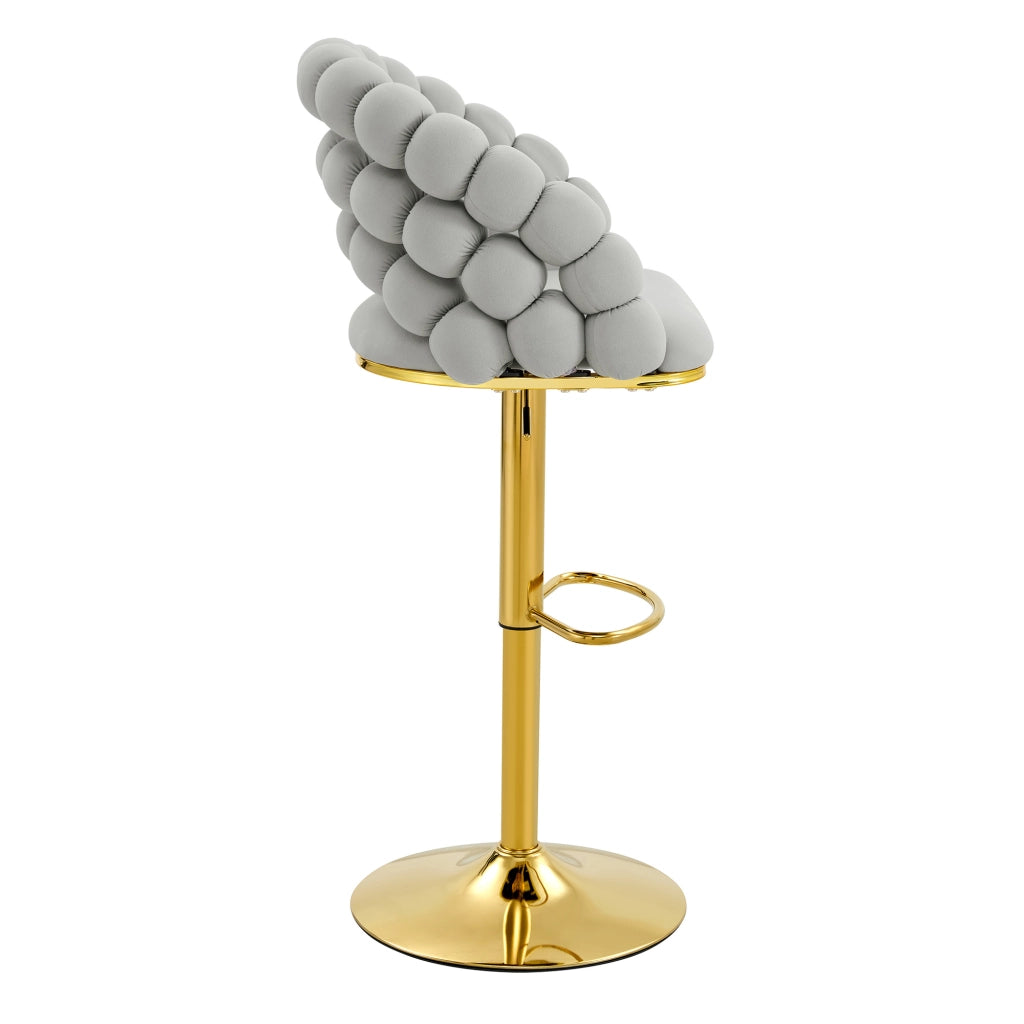 Sgabelli da Bar in Velluto Grigio Set 2 Pezzi ¨C MINIMAL ¨C Schienale a Catena, Struttura Dorata Regolabile