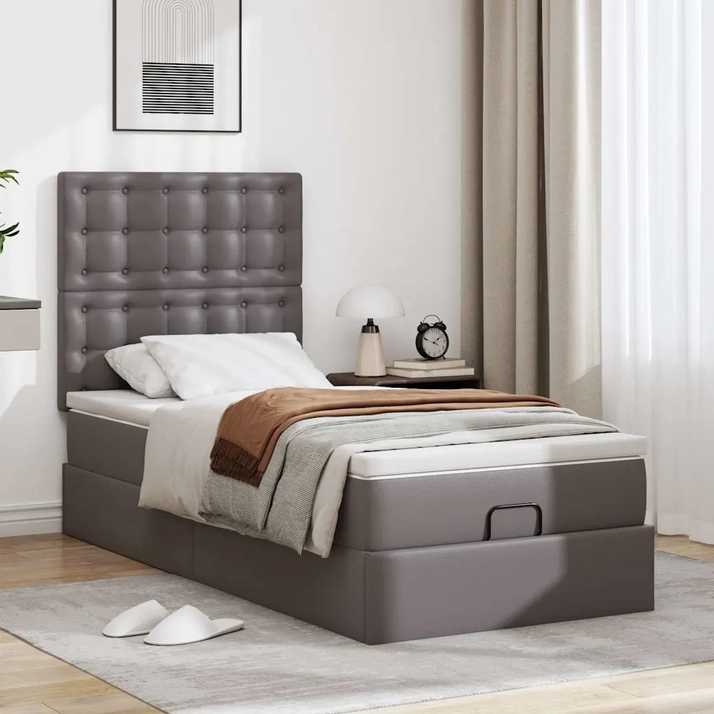 Letto Pouf con Materasso Grigio 90x190 cm Similpelle 3312979