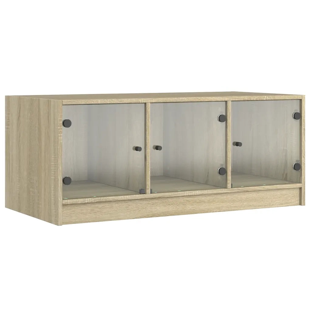 Tavolino da Salotto con Ante in Vetro Rovere Sonoma 102x50x42cm 836415