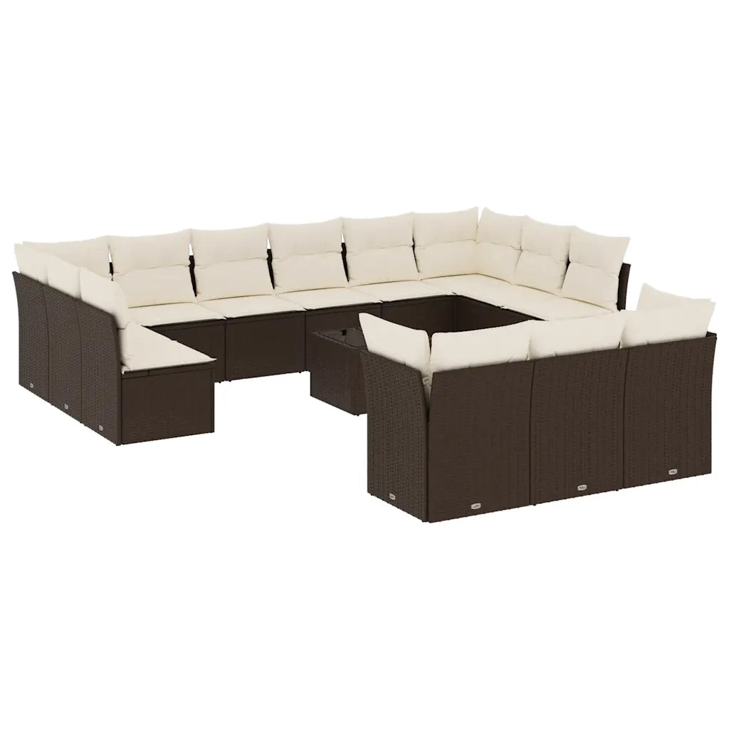 Set Divani da Giardino 14pz con Cuscini in Polyrattan Marrone 3250302