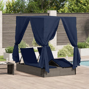 Lettino da sole doppio Set di 2 Grigio e blu navy Rattan Grande