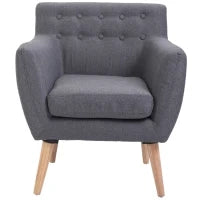 Poltrona Imbottita Moderna, Poltroncina da Camera Soggiorno con Braccioli Tessuto Legno 68 × 58.5 × 76cm Grigio Chiaro