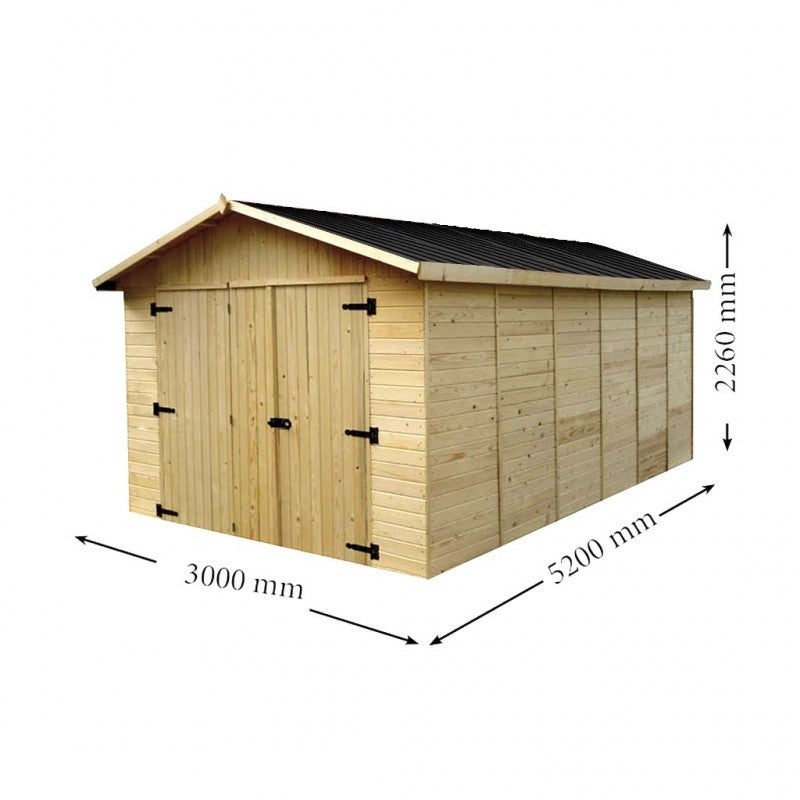 Garage in legno da giardino 280x480 cm – pareti 16 mm, tetto bitumato e porta tripla – ED2848N Foresta