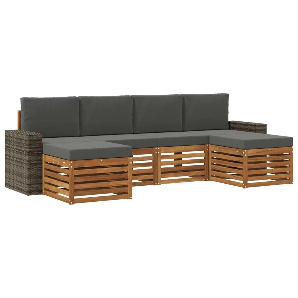 Set divani 6 pcs Naturale e Antracite Legno di Acacia Massello