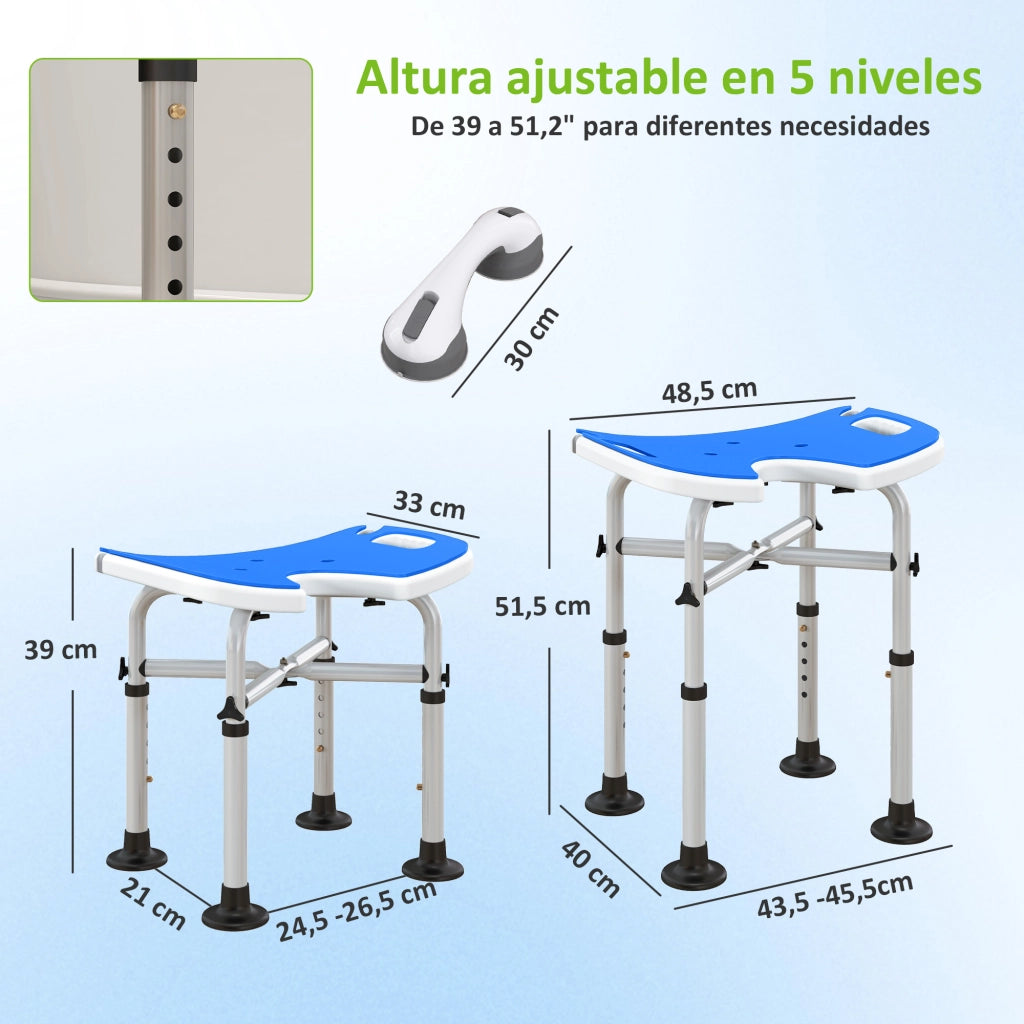 Sedia da doccia antiscivolo con maniglione ¨C zephmum ¨C Blu, regolabile