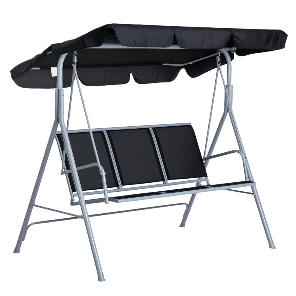 Dondolo Giardino 3 Posti con Toldo ¨C zephmum ¨C 171x108x150 cm Nero