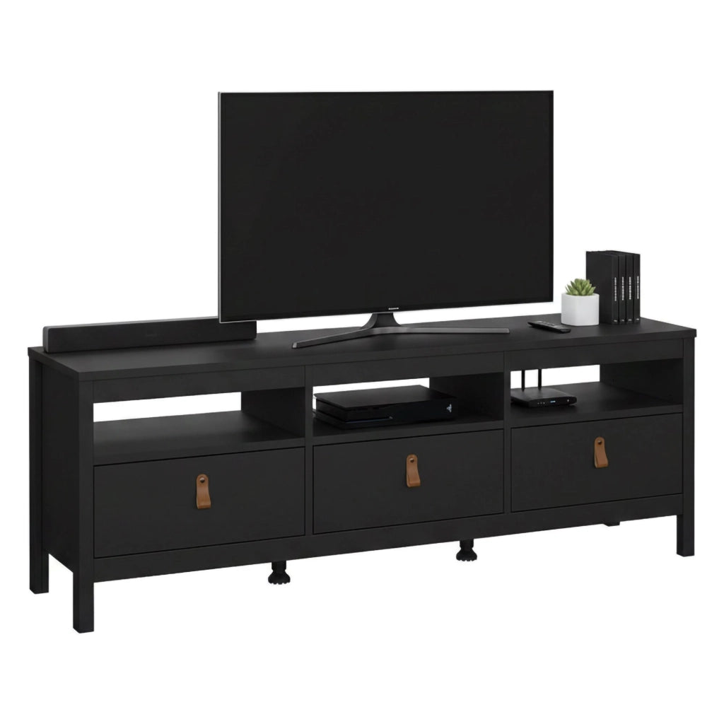 Mobile porta TV Astana, Credenza da soggiorno, Armadio basso per TV, Base parete attrezzata, 151x38 h54 cm, Nero