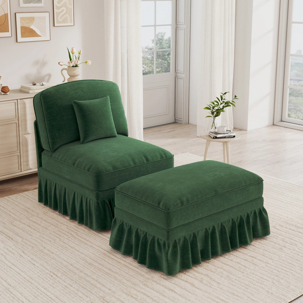 Poltrona con poggiapiedi - con rivestimento sfoderabile e cuscino mobile - chenille verde