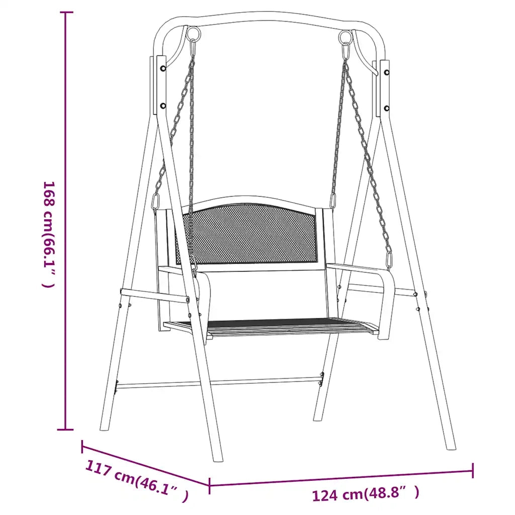 Panca da Giardino | Dondolo 124 cm in Acciaio Nero
