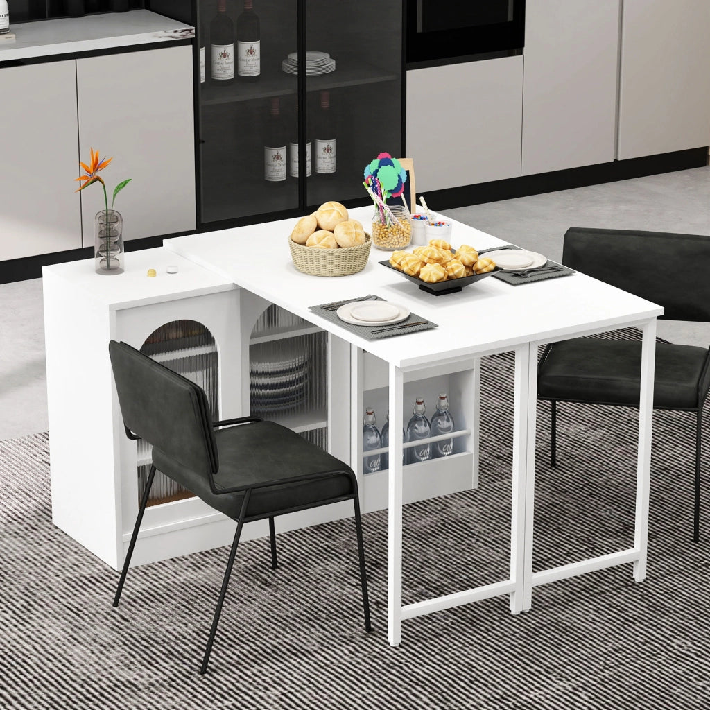 Tavolo bar da cucina con 1 anta; 2 ripiani regolabili e piani ribaltabili girevoli; in MDF; 121.5x40x76.7 cm; Bianco