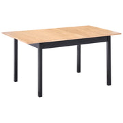 Tavolo da pranzo con piano in legno di pino marrone chiaro e nero, 120/150 x 90 cm, con prolunga a farfalla