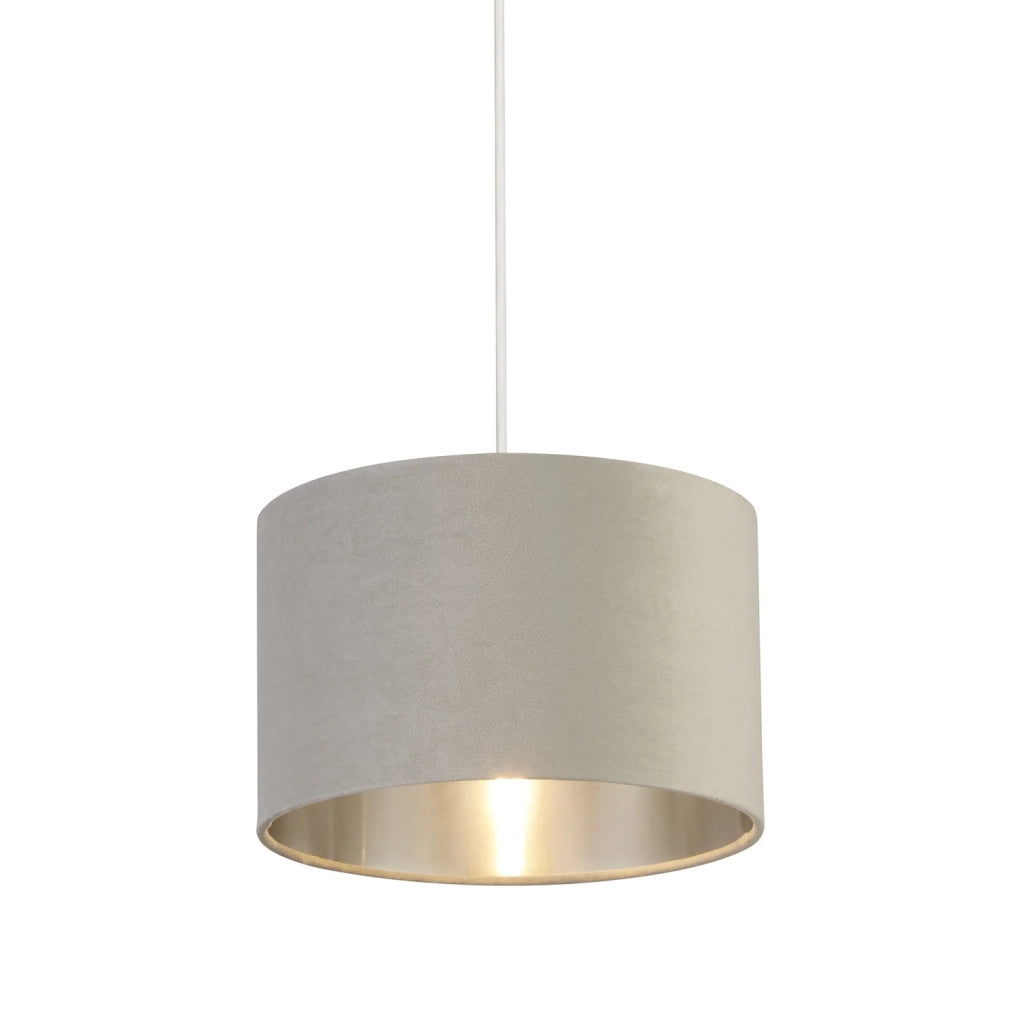 Paralume Contemporaneo Tamburo Acciaio Grigio Velluto Grigio 1 Luce D28Cm
