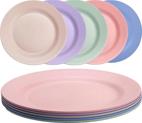 Set di 5 Piatti in Plastica Riciclabili - Piatti Leggeri e Resistenti - Piatti per Insalata e Dessert - Senza BPA e Salutari - Sicuri per Lavastoviglie e Microonde - Adatti per Adulti e Bambini.