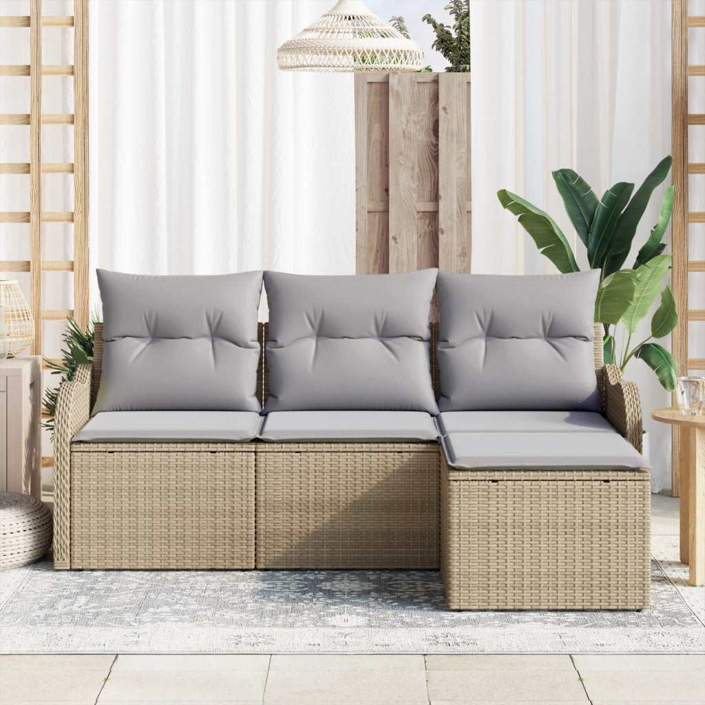 Set Divano da Giardino  4 Pezzi con Cuscini Beige Polyrattan
