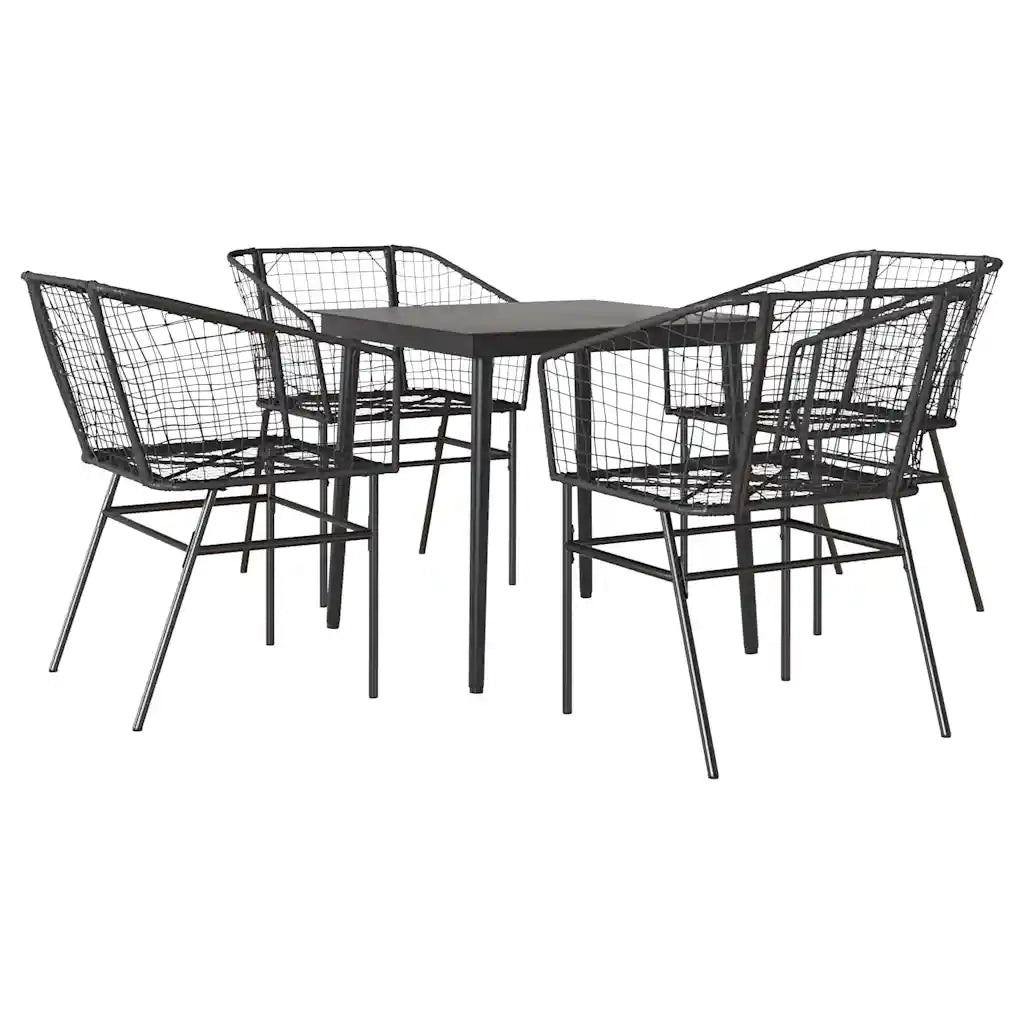 Set Mobili da Pranzo per Giardino 5 pz | Set Salotto da Giardino Nero Polyrattan Vetro