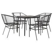 Set Mobili da Pranzo per Giardino 5 pz | Set Salotto da Giardino Nero Polyrattan Vetro