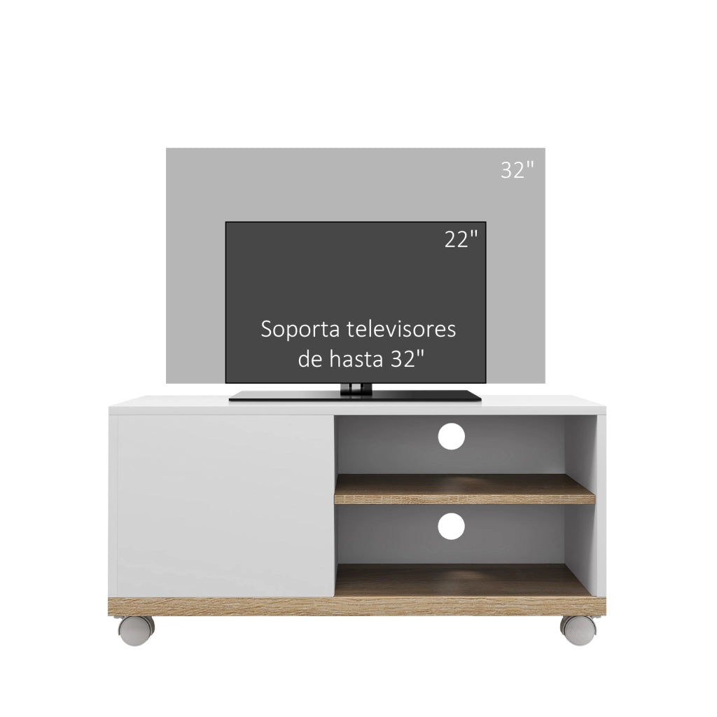 Mobile TV con Ruote e Ante ¨C Zephmum ¨C Bianco 80x45x41 cm
