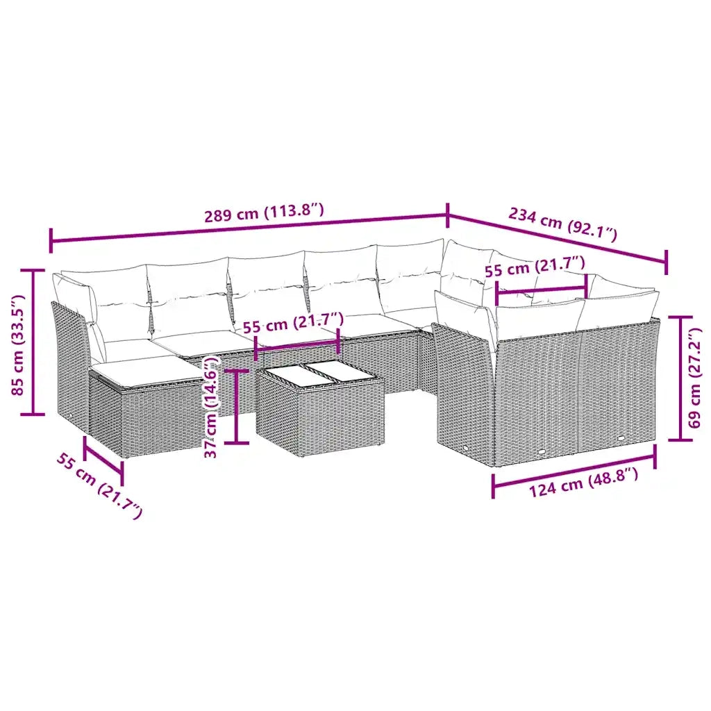 Set Divani da Giardino 11 pz con Cuscini in Polyrattan Nero 3250435