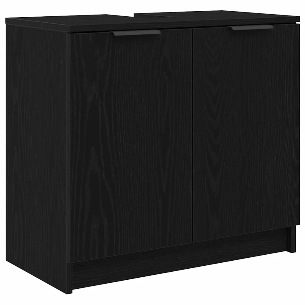 Set di Armadi da Bagno 3 pcs Rovere Nero Legno multistrato