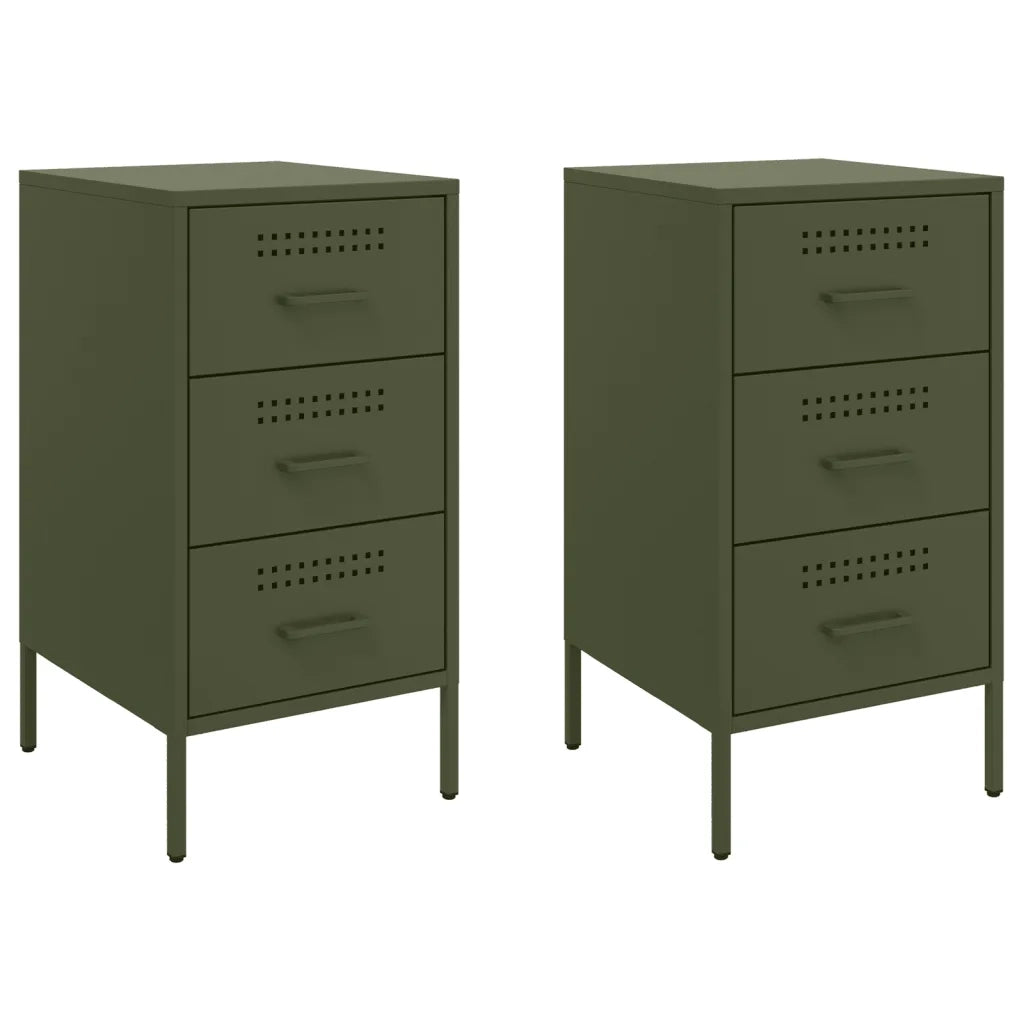 Comodini 2 pz-Set di 2 Tavolino da notte Verde Oliva 36x39x68 cm in Acciaio 773758