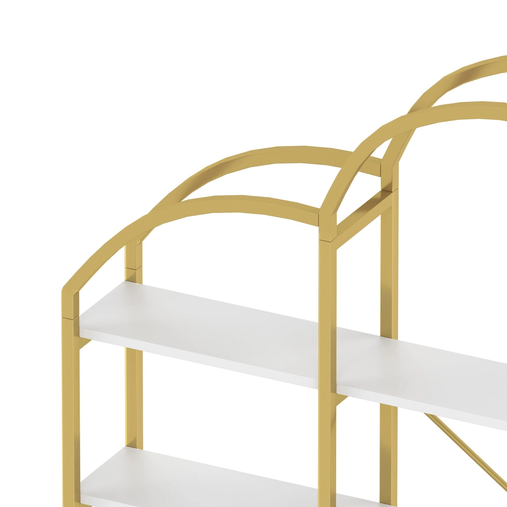 Scaffale da terra 170 x 26 x 190 cm in MDF e metallo, 5 ripiani, colore oro e bianco, design a nuvola