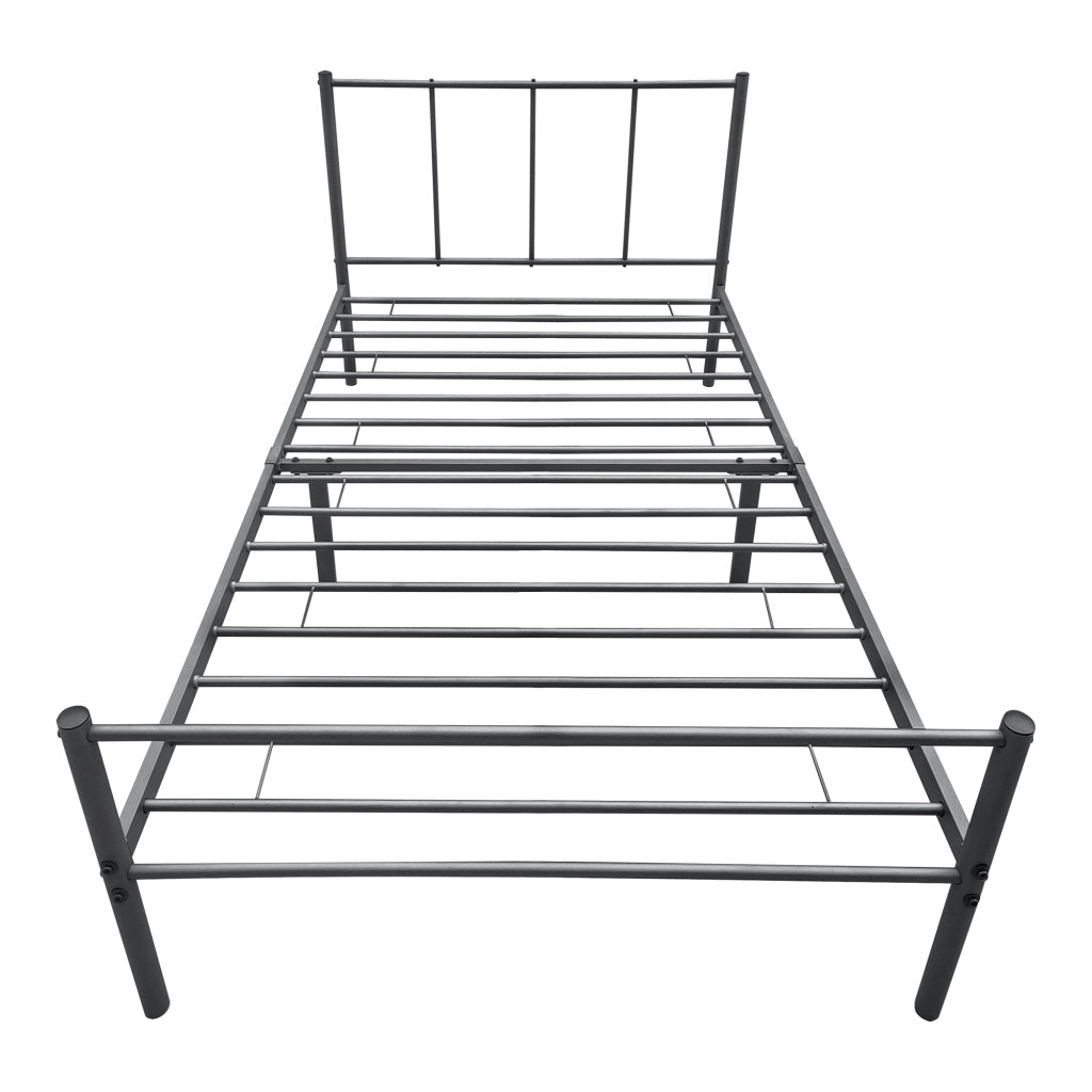 Struttura Letto in Metallo con Testiera e Pediera con Materasso a Schiuma Fredda 90 x 200 cm Letto Singolo per Adulti/Ragazzi - Grigio Scuro