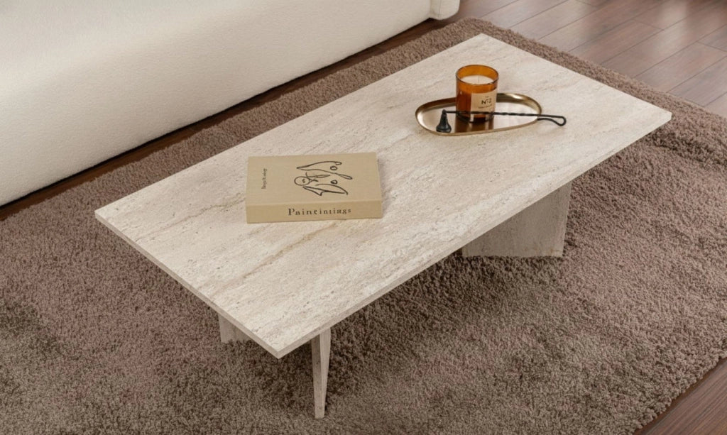 Turate, Tavolino da Salotto Forma Rettangolare, 119x60x40h cm Bianco Marmo