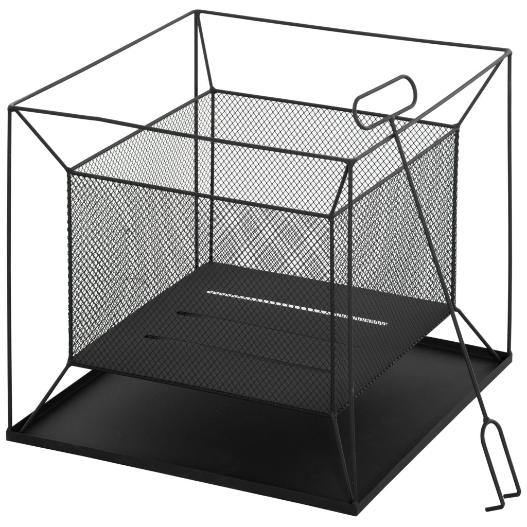 Braciere da Giardino Portatile in Metallo, Braciere da Esterno con Design Sospeso e Attizzatoio, 45x45x43cm Nero