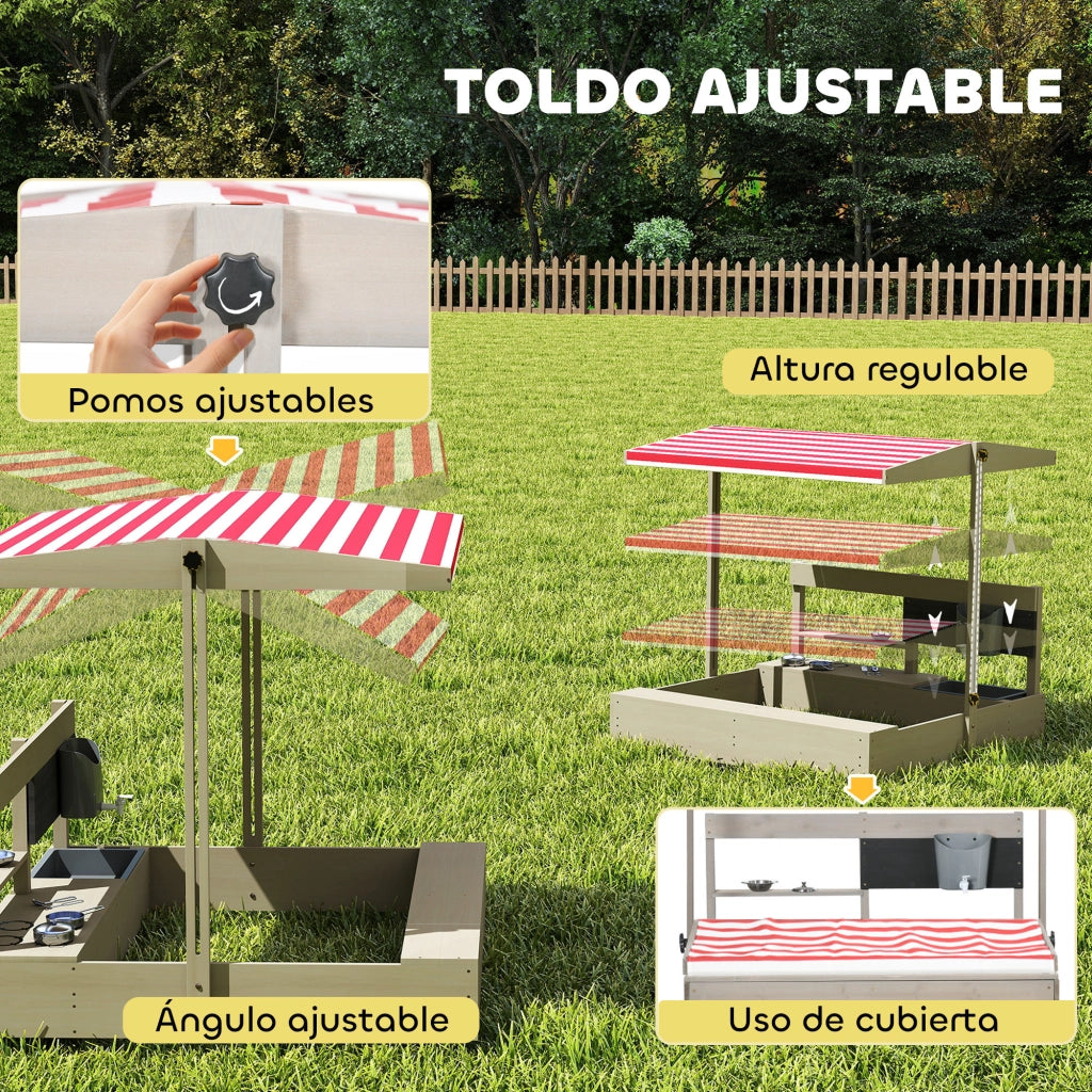 Casetta per Bambini in Legno con Cucina Giocattolo ¨C zephmum ¨C 114x110x110 cm Grigio