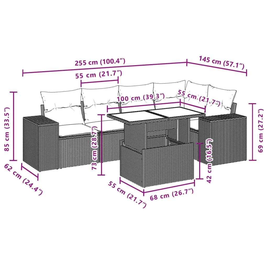 Set Divano da Giardino 6 pz con Cuscini Nero in Polyrattan 3269146