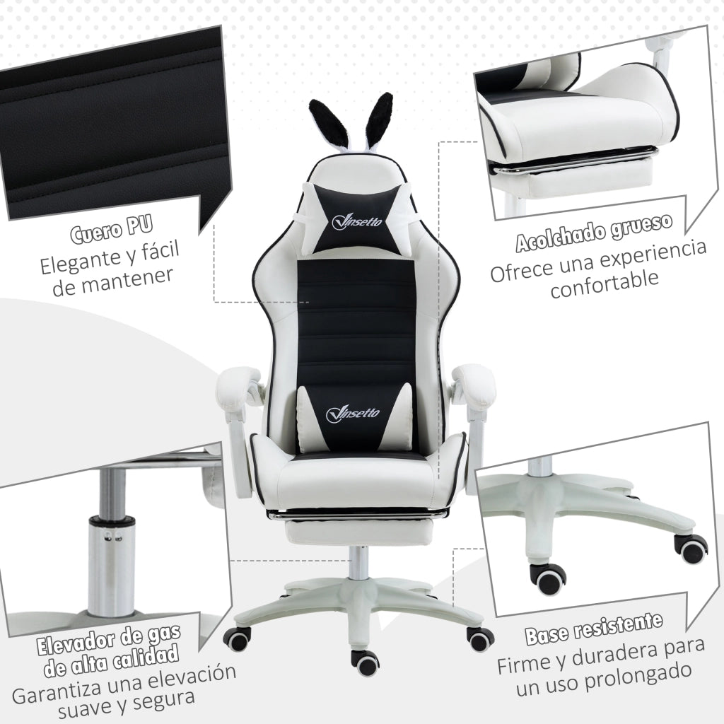 Sedia Gaming con Schienale Regolabile ¨C zephmum ¨C Nero e Bianco, Struttura in Metallo, 65x63x136-142 cm