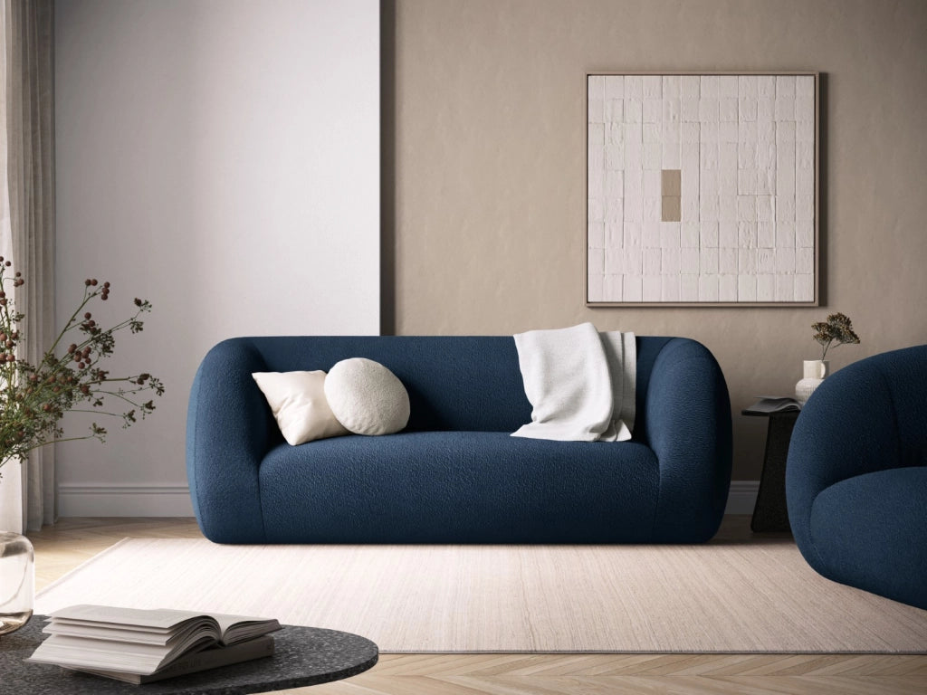 Cosmopolitan Design - Divano "Essen" 2 posti in bouclé blu scuro 