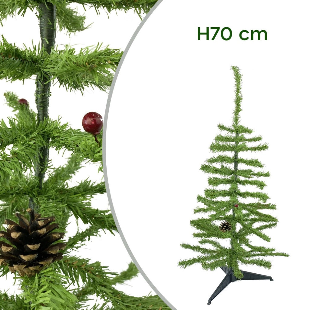 Albero di Natale 70H cm Rami pieghevoli e pigne Abete Artificiale in PVC