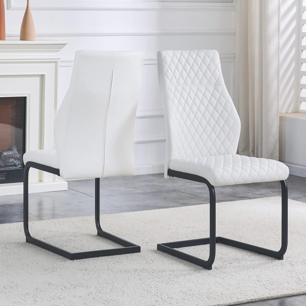 SEDIA da pranzo in PU bianco con struttura nera, altezza 100 cm, Set da 2 pezzi