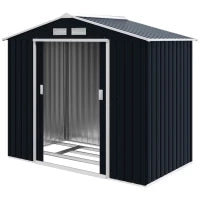 Casetta da Giardino Porta Utensili in Lamiera con Porte Scorrevoli, 213x130x185cm, Grigio Scuro