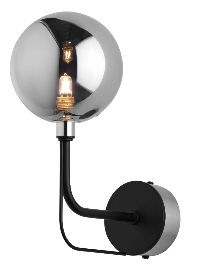 Applique loft nera nichel sfera vetro fumé G9 Jupiter