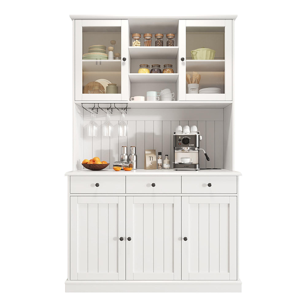 Credenza Xylo 120x40x191cm - Vetri, USB, Poign??es Bianche/Nere