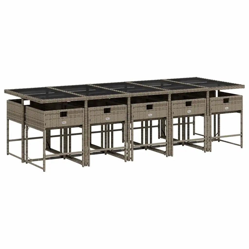 Set da Pranzo da Giardino 11pz con Cuscini in Polyrattan Grigio 3211292