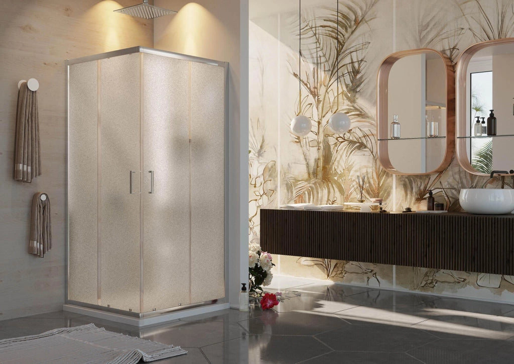 Box Doccia Angolare 80x80 cm 2 Ante Scorrevoli in Cristallo Opaco 6mm H198 Fosterberg Dragor